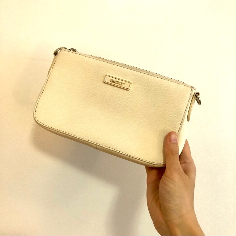 DKNY cream and gold leather pouch